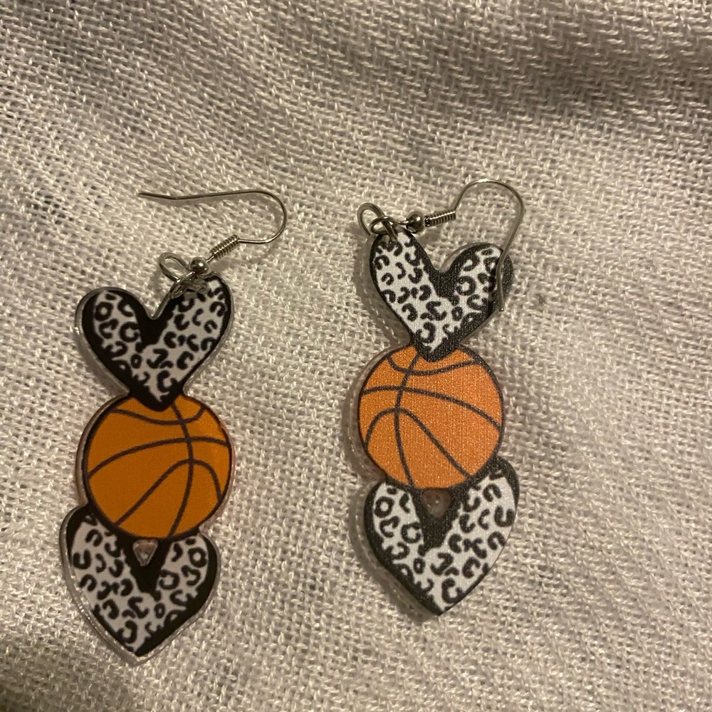 Leopard Heart Basketball Earrings